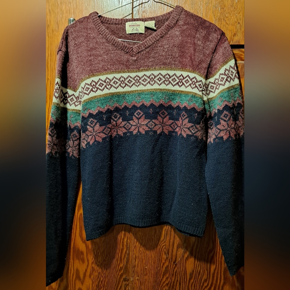 Wool V-Neck Fiolini International Sweater in Purple and Navy Warm Wool Blend